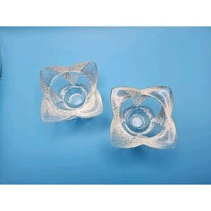 Vintage Glass Candle Holders Flower Design 3" Set of 2 Floral Home Decor Retro